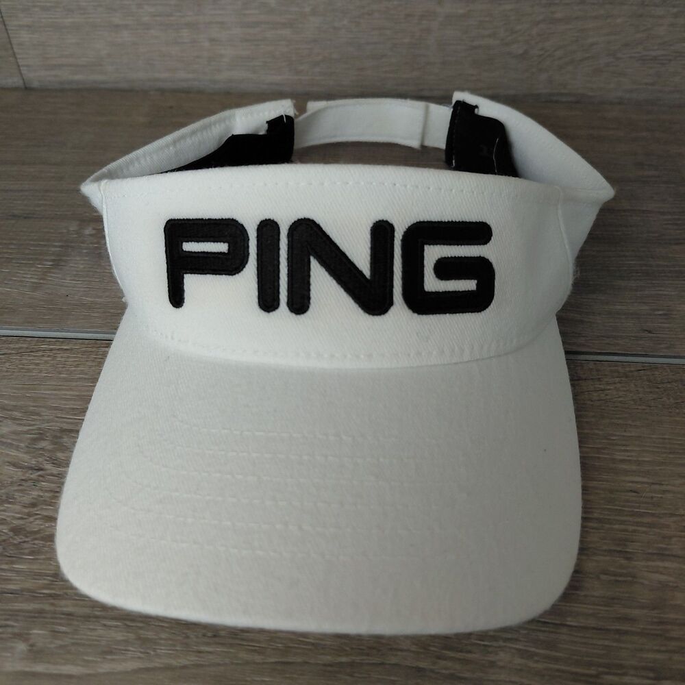 PING Golf Visor White Blue Embroidered 110 Flexfit Spellout Adjustable Hat Cap